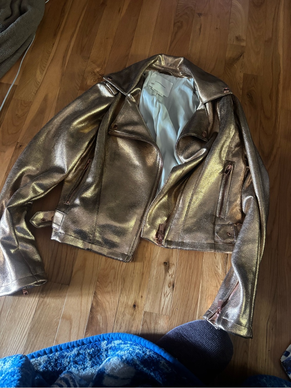 Metallic Rose Gold Moto Jacket - Women's Shimmer Biker Coat